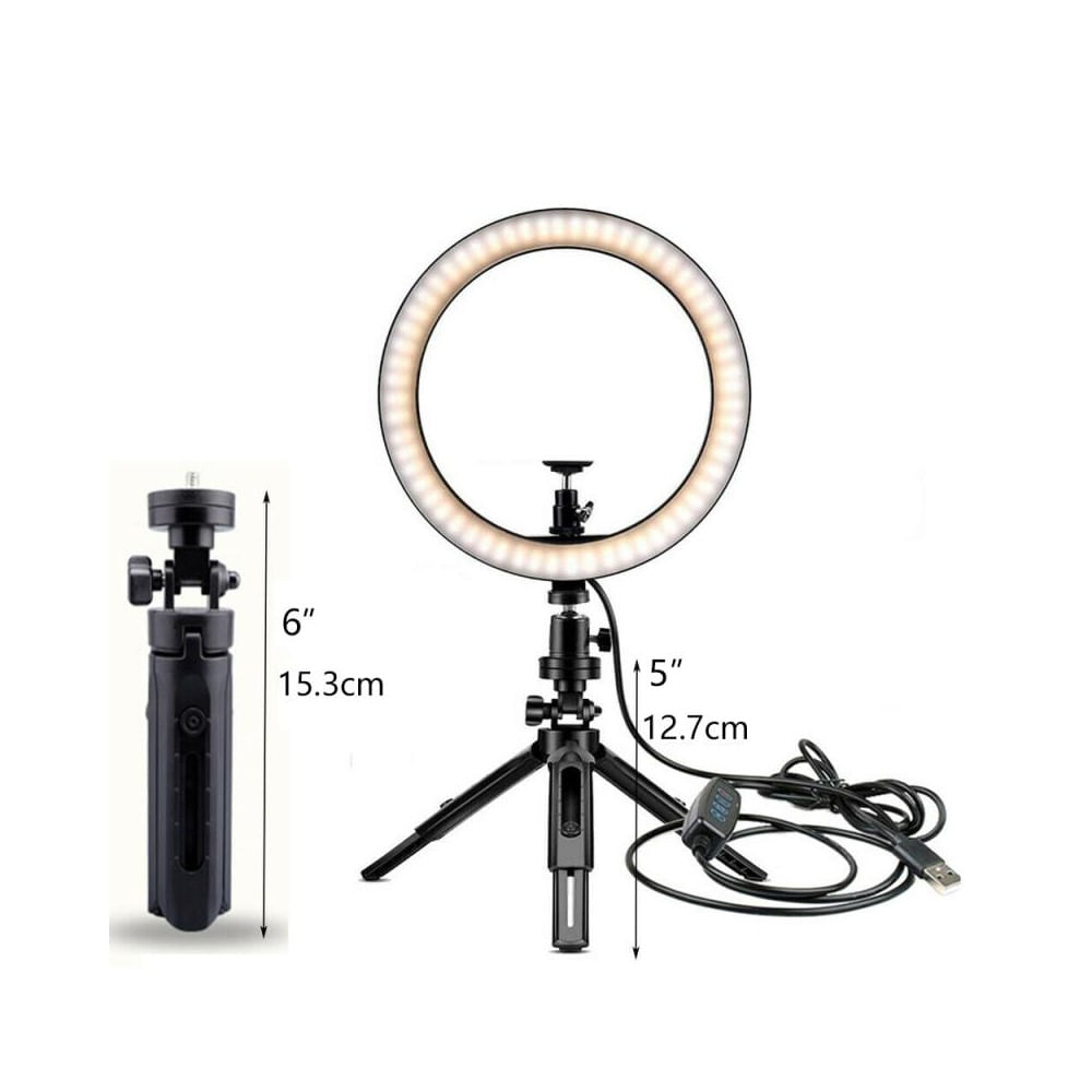 Aro Luz Led 26 Cm + Mini Tripode de Mesa Soporte de Celular