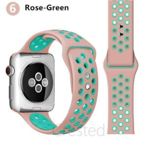 Correa de Silicona Tipo Con Huequitos Compatible con Apple watch 42/44Mm Color Rosa Puntos Verdes