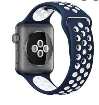 Correa de Silicona Tipo Con Huequitos Compatible con Apple watch 42/44Mm Color Azul Puntos Blancos