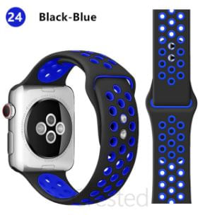 Correa de Silicona Tipo Con Huequitos Compatible con Apple watch 42/44Mm Color Negro Puntos Azules