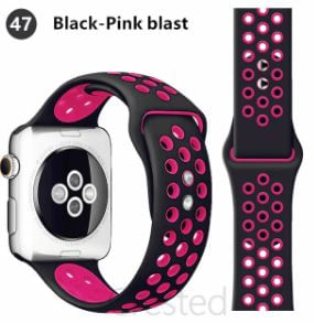 Correa de Silicona Tipo Nike Con Huequitos  Compatible con Apple watch 42/44Mm Color Negro Puntos Rosa
