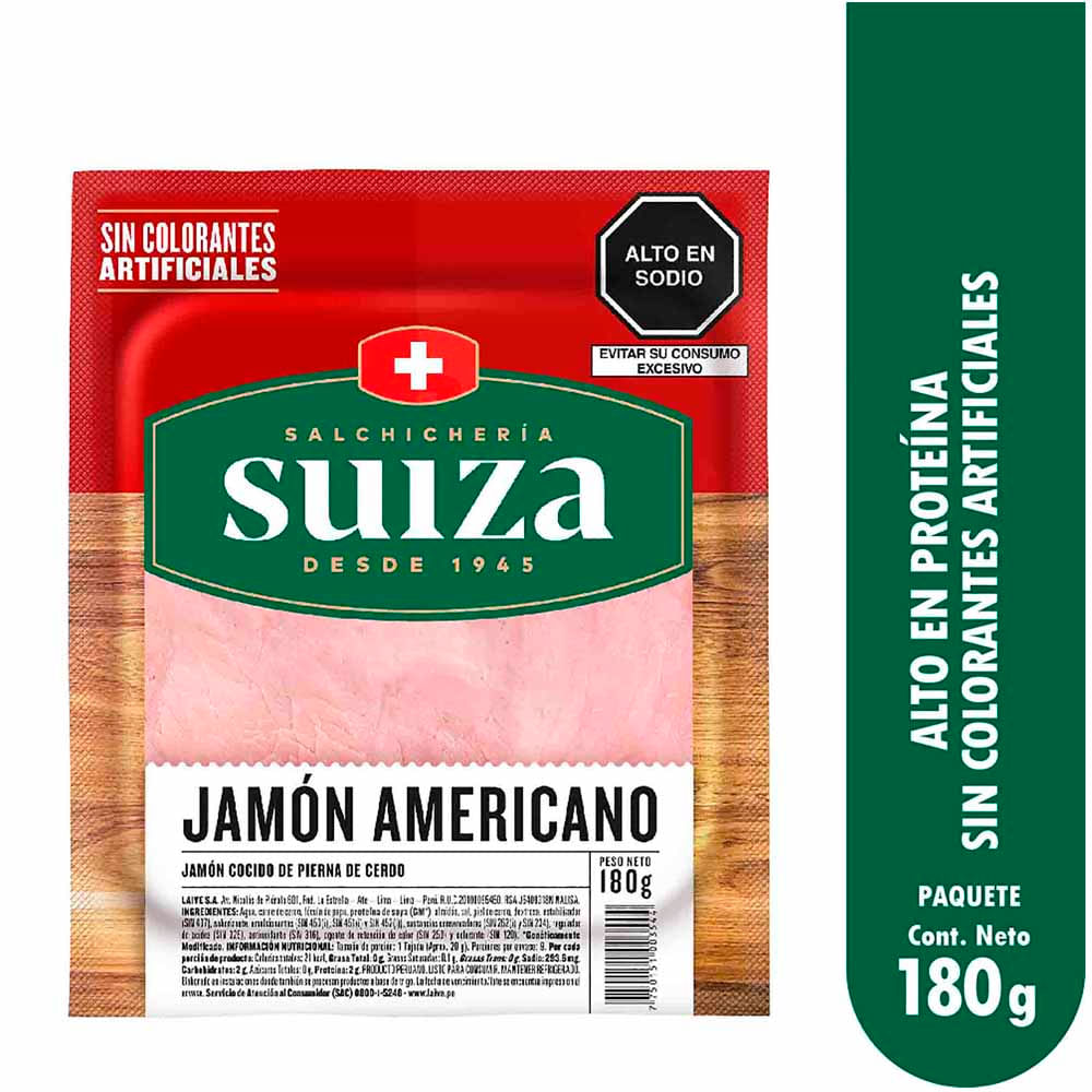 Jamón Americano SALCHICHERÍA SUIZA Paquete 180g
