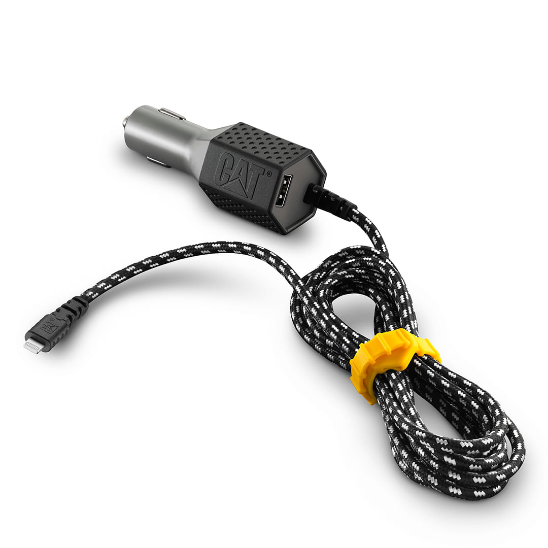 Cargador De Auto CAT Resistente Con Cable USB-Lightning 4.8 a 1.8 Metros