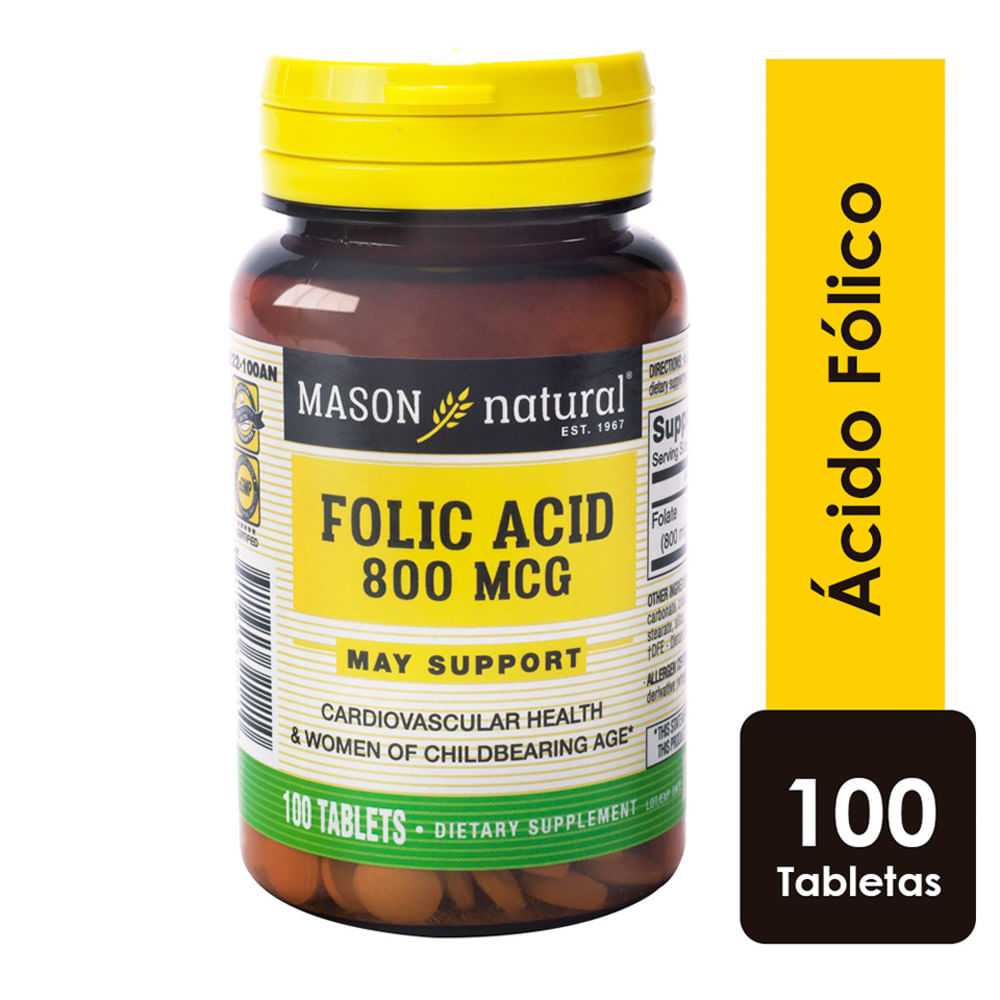 Ácido Fólico 800mcg Tabletas - Frasco 100 UN