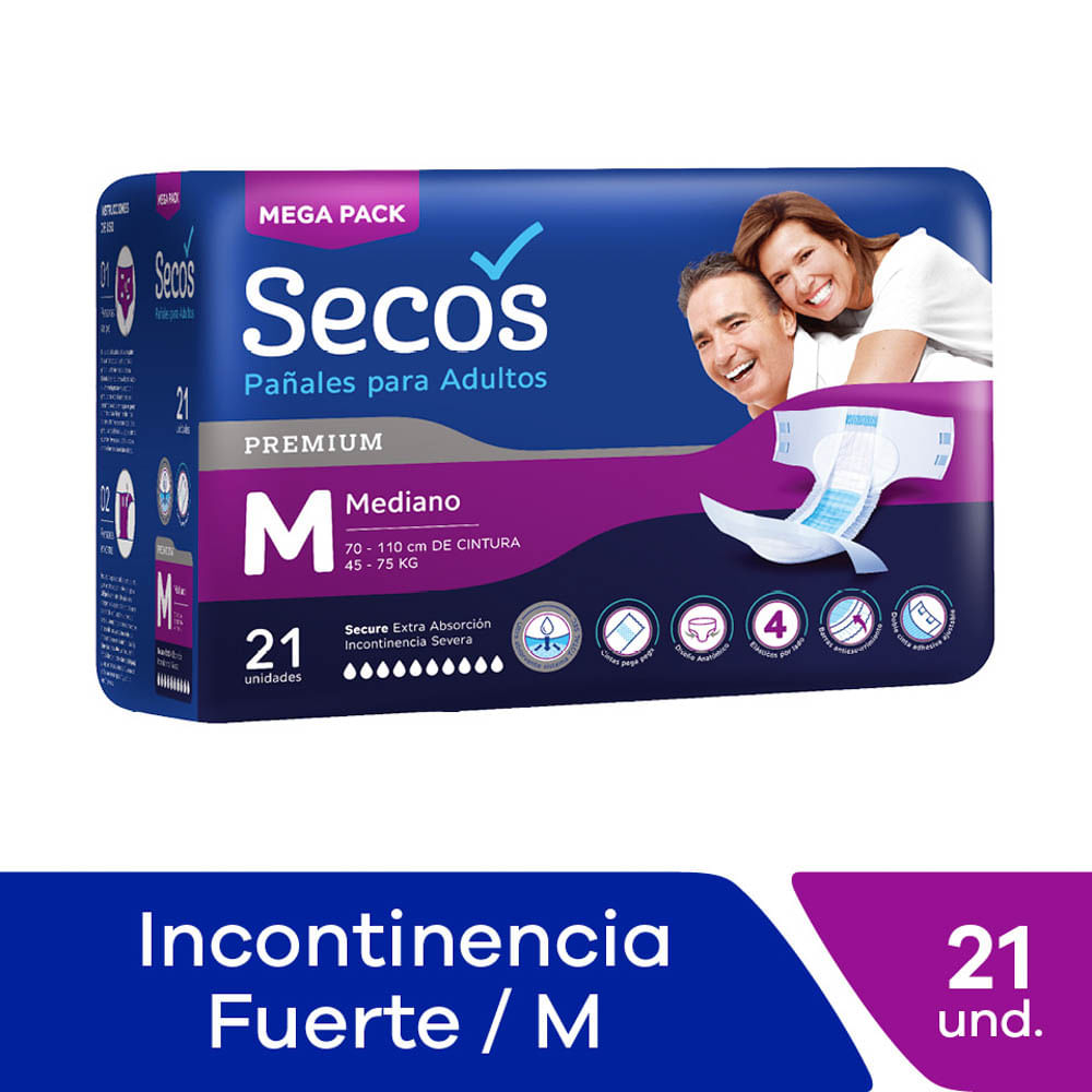 Pañales Adultos Talla M Secos Premium - Bolsa 21 UN