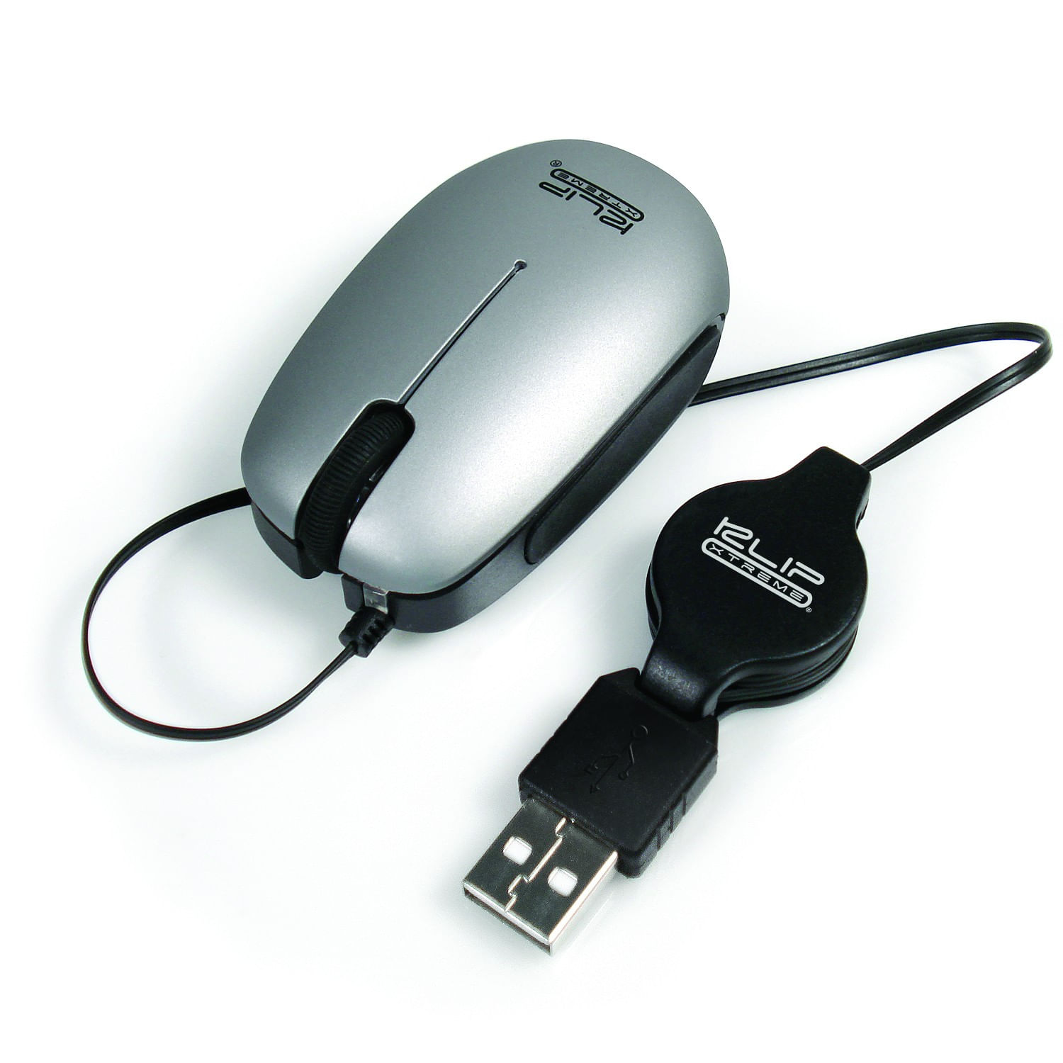 Mouse Mini Klip Xtreme Wired USB Retráctil 800dpi Ambidextro Plata - KMO-130S