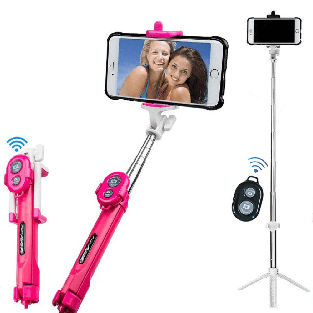 Monopod Tripode Selfie Control Bluetooth Smartphone Celular Fucsia