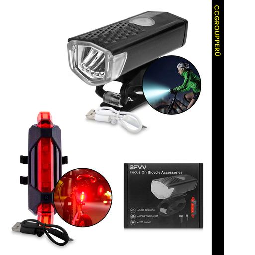 Kit de Luces LED Recargables, Frontal y Posterior para Bicicleta-AQY-0108A