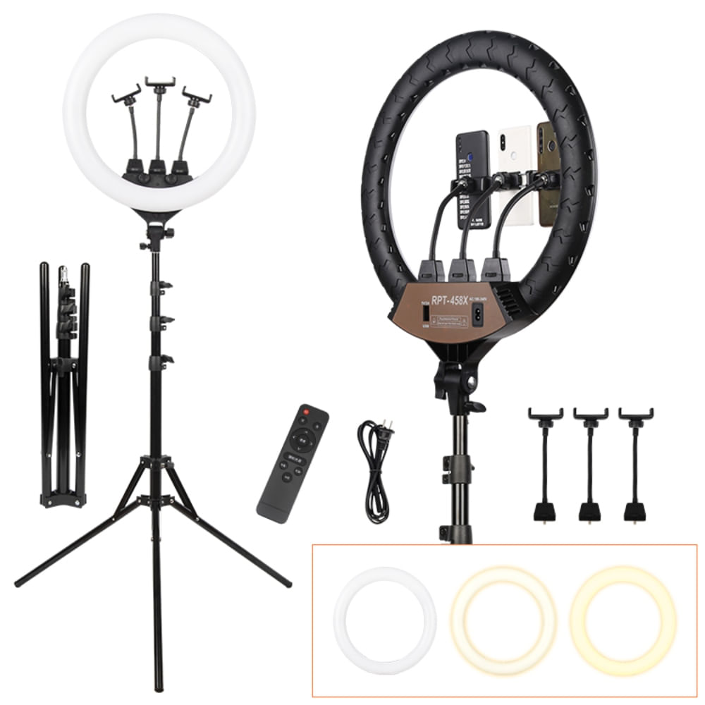 Aro Anillo Luz Led 45 cm con Control   Tripode 1.90 m 3 Holder ...